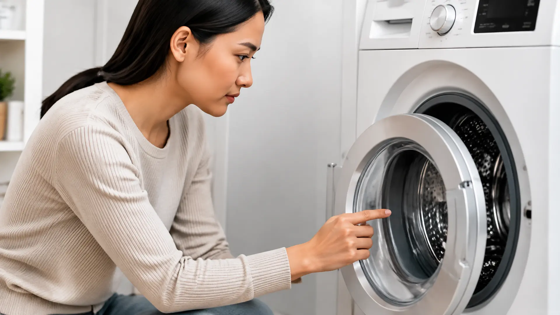Customer checking a washing machine before calling
